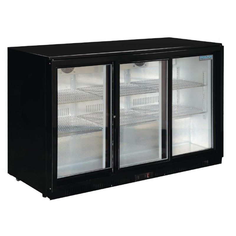 Botellero trasbarra negro 3 puertas cristal correderas 330L Polar GL006 Polar Refrigeration - Soluciones Hosteleras
