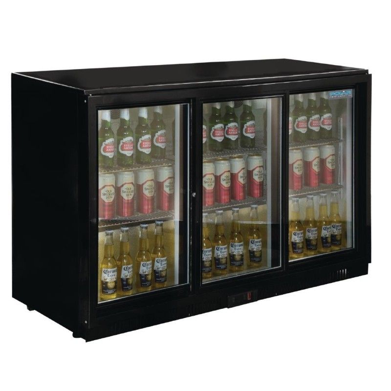 Botellero trasbarra negro 3 puertas cristal correderas 330L Polar GL006 Polar Refrigeration - Soluciones Hosteleras
