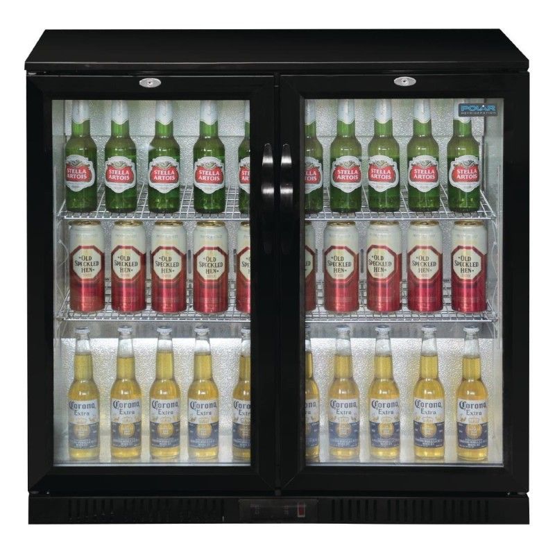 Botellero negro frente mostrador 2 puertas cristal pivotantes 208L Polar GL002 Polar Refrigeration - Soluciones Hosteleras