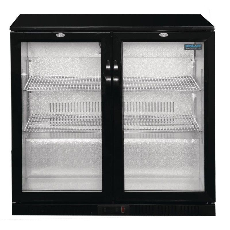 Botellero negro frente mostrador 2 puertas cristal pivotantes 208L Polar GL002 Polar Refrigeration - Soluciones Hosteleras