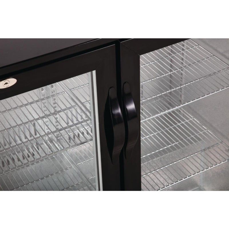 Botellero negro frente mostrador 2 puertas cristal pivotantes 208L Polar GL002 Polar Refrigeration - Soluciones Hosteleras