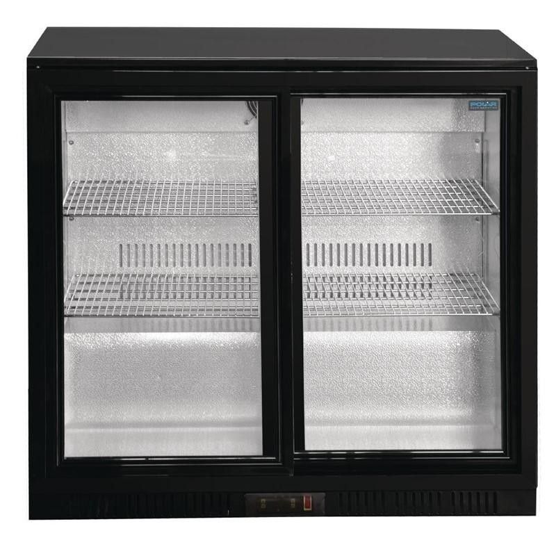 Botellero trasbarra negro 2 puertas cristal correderas 198L Polar GL010 Polar Refrigeration - Soluciones Hosteleras
