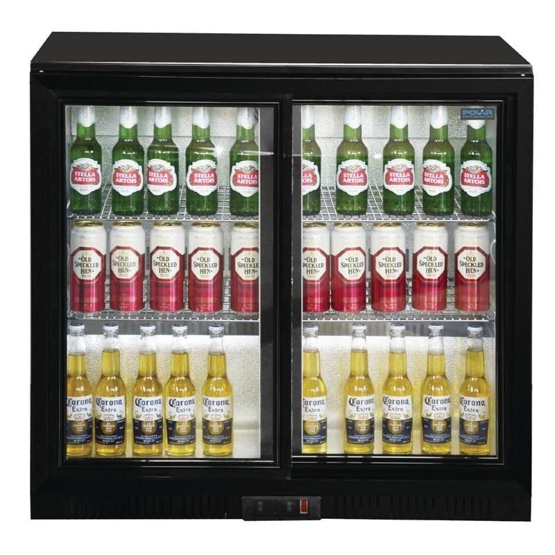 Botellero trasbarra negro 2 puertas cristal correderas 198L Polar GL010 Polar Refrigeration - Soluciones Hosteleras