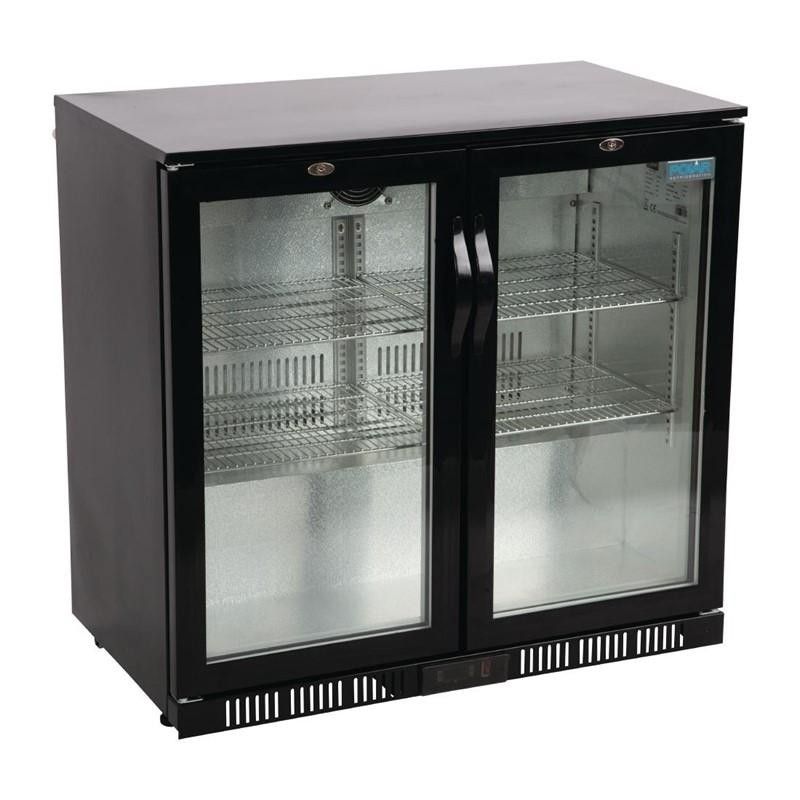 Botellero trasbarra negro 2 puertas cristal pivotantes 198L Polar GL012 Polar Refrigeration - Soluciones Hosteleras