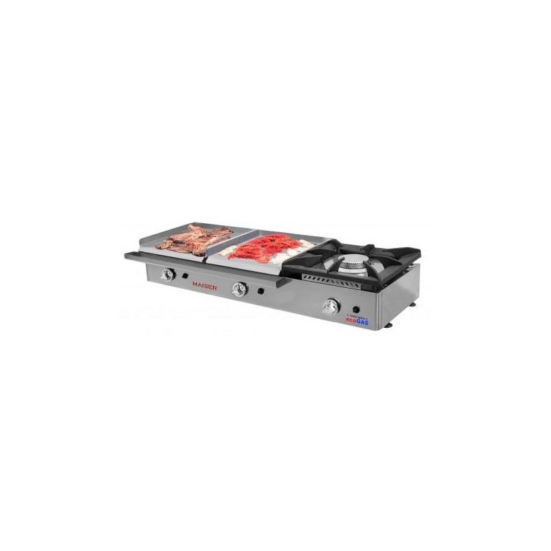 Plancha Ecogas 40+40 acero laminado con fogón Maiser EG40X2+40F 