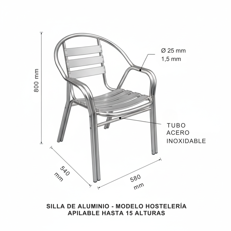 Silla de terraza de aluminio de doble tubo Hobeto 178099 Hobeto - Soluciones Hosteleras