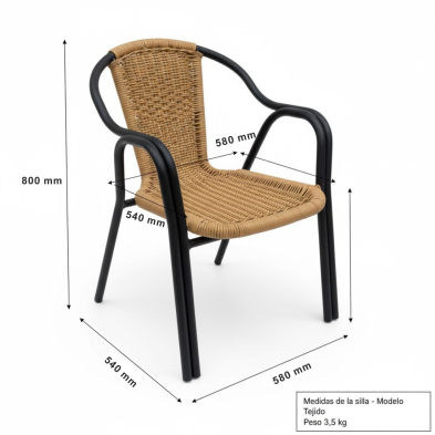 Silla de aluminio negro con rattan crema Hobeto 