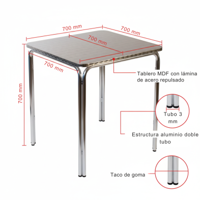 Mesa baja cuadrada de aluminio para terraza Hobeto 178103 Hobeto - Soluciones Hosteleras