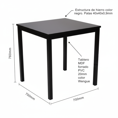 Mesa baja cuadrada 70x70cm. Troya color Wengue Hobeto 163830 Hobeto - Soluciones Hosteleras