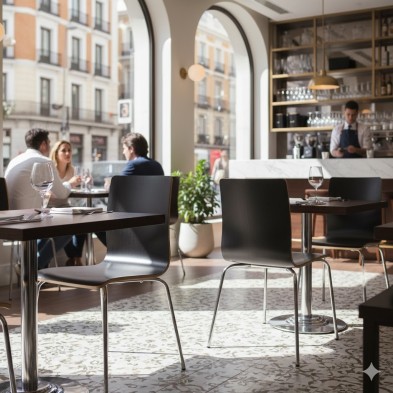 Silla Turín negra en acero y madera Hobeto 164692 Hobeto - Soluciones Hosteleras