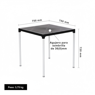 Mesa con patas de aluminio cuadrada 750mm negra Bolero GJ970 