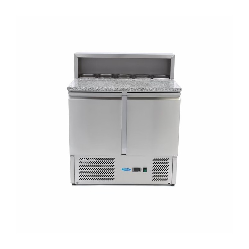 Mesas Refrigerado para Pizzas Preparacion - 90cm - 2 Puertas - para 5 x 1/6 GN - incl Tapa de Acero Inoxidable Máxima - Solucion