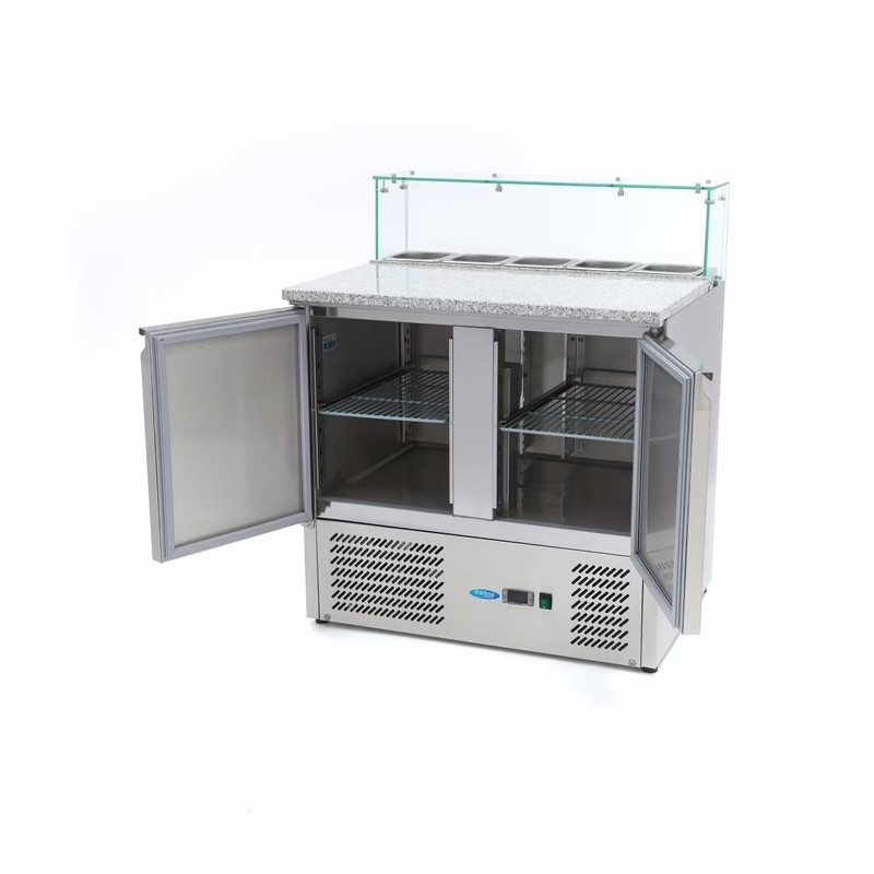 Mesa Fría de Ingredientes para Pizza - 2 Puertas - 5 x 1/6 GN - Tapa de Cristal 9400207 Máxima - Soluciones Hosteleras