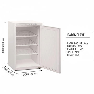 Congelador vertical de puerta ciega con 3 estantes 84L Aveiro CN130 Aveiro - Soluciones Hosteleras