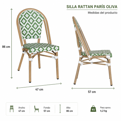 Silla Rattan Paris Oliva Hobeto 130808 Hobeto - Soluciones Hosteleras