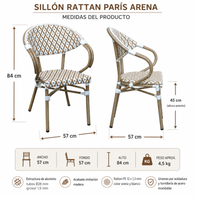 Sillón Rattan Paris Arena Hobeto 140808 Hobeto - Soluciones Hosteleras