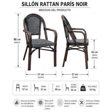 Sillón Rattan Paris Noir Hobeto - Soluciones Hosteleras