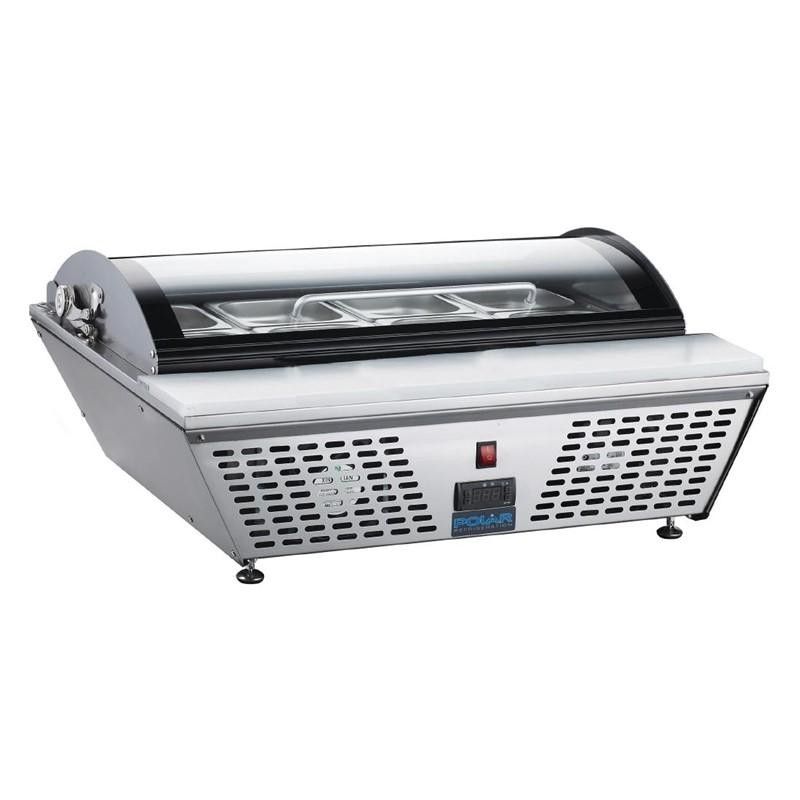 Mesa de preparación Polar con tabla de corte y tapa curvada de cristal GP293 Polar Refrigeration - Soluciones Hosteleras